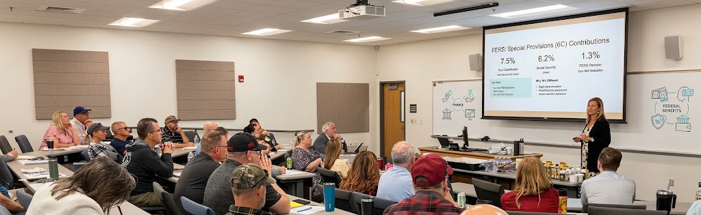 Ann Werts teaching a federal benefits workshop to a room of agency employees